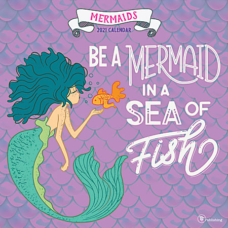 TF Publishing Inspirational Monthly Wall Calendar, 12" x 12", Mermaids, January To December 2021