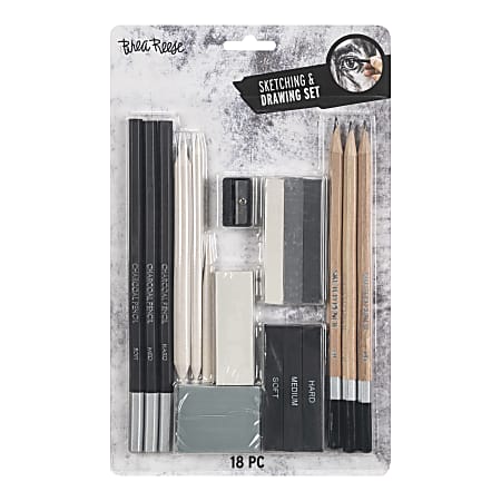 18 Pc Sketch & Drawing Set with Pencils, Charcoals, Erasers