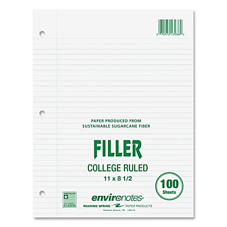 Roaring Spring Recycled Notebook Filler Paper - 100 Sheets - Printed - Blue Margin - 15 lb Basis Weight - Letter 8.50" x 11" - White Paper - Recycled - 1 / Pack