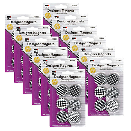 Charles Leonard Designer Button Style Magnets, 1-1/2" x 1-1/4", Assorted Colors, 6 Magnets Per Pack, Set Of 12 Packs