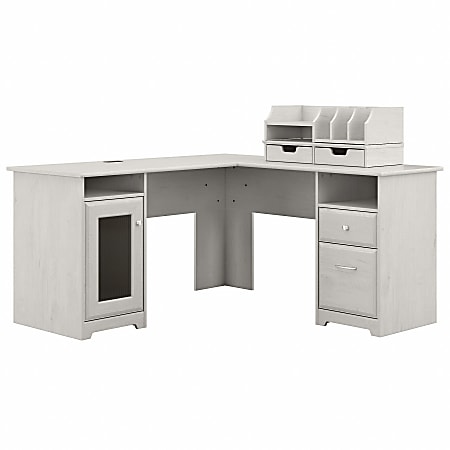 Bush Furniture Cabot 60"W L-Shaped Computer Desk With Desktop Organizers, Linen White Oak, Standard Delivery