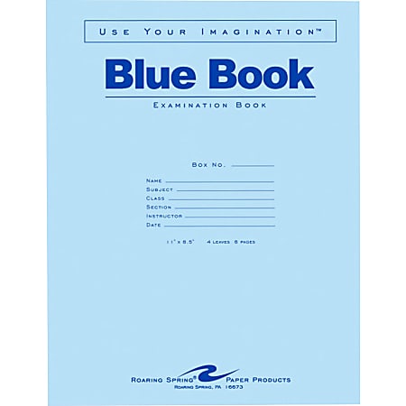 Roaring Spring Wide-Ruled Examination Book, 8 1/2" x 11", 8 Sheets, Blue