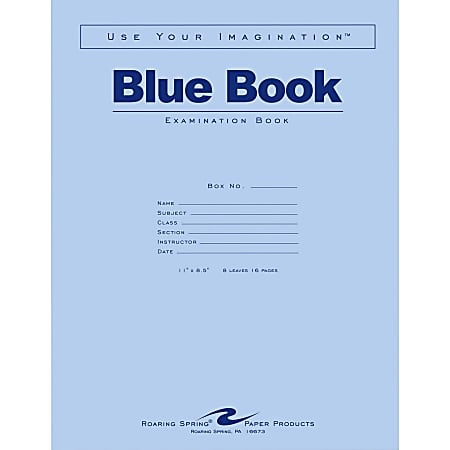 Roaring Spring Blue Book Wide-Ruled Examination Books, 8 1/2" x 11", Pack Of 50