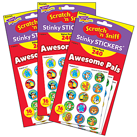 Trend Stinky Stickers, Awesome Pals, 240 Stickers Per Pack, Set Of 3 Packs