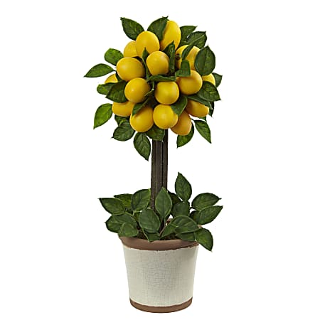 Nearly Natural Lemon Ball Topiary 18”H Plastic Plant Arrangement With Pot, 18”H x 8-1/2”W x 8-1/2”D, Yellow