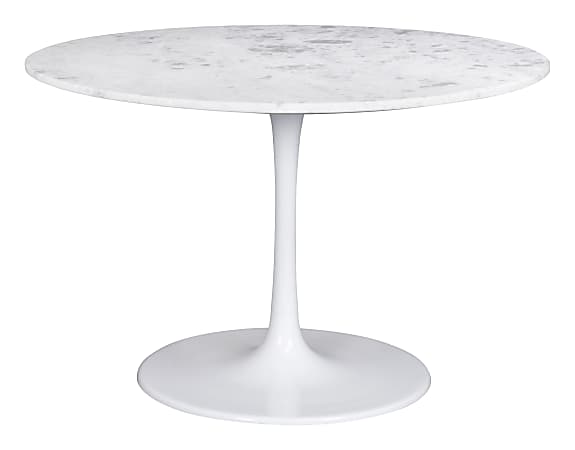 Zuo Modern Phoenix Marble And Aluminum Round Dining Table, 29-15/16”H x 47-1/4”W x 47-1/4”D, White