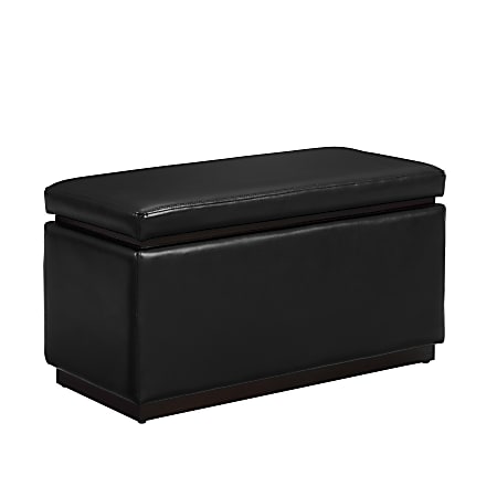 Linon Brenock Faux Leather Storage Ottoman, 18"H x 32"W x 16"D, Black/Dark Walnut