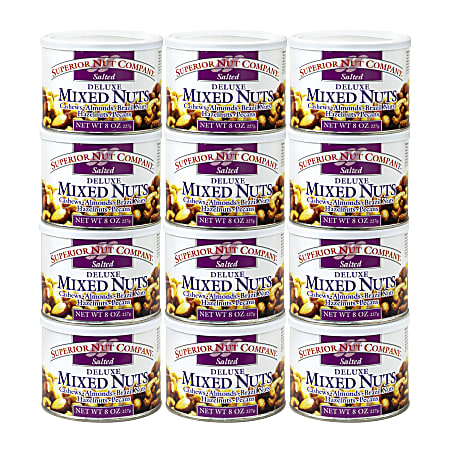 Superior Nuts Deluxe Salted Mixed Nuts With No Peanuts, 9 Oz, Box Of 12