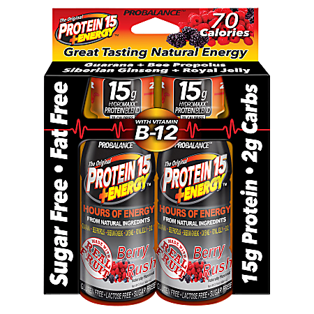 PROTEIN 15 PROBALANCE The Original Protein Shot + Energy Shots, Berry Rush, 6 Oz, Pack Of 12