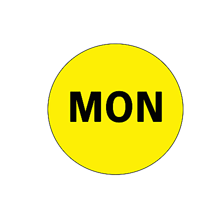 Tape Logic® Permanent Inventory Label Roll, DL6502, Weekday-Style, "MON," 2" Diameter, Yellow, Roll Of 500