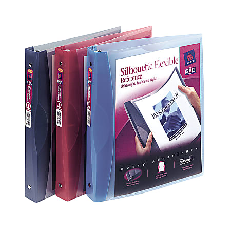 Avery Silhouette; View Flexible Binder with 1" Ring 17202, Available in Assorted Colors: Dark Blue, Light Blue, Red