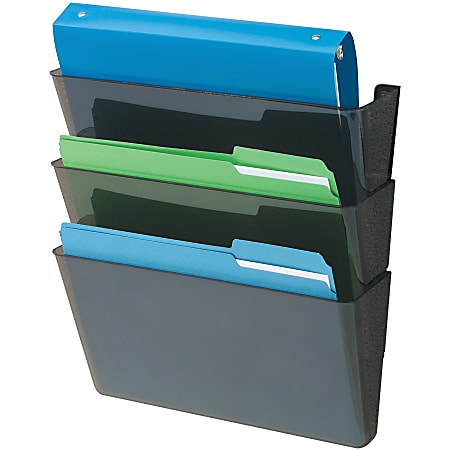 Deflecto DocuPocket Letter Size Wall Files, 19"H x 13"W x 4"D, 50% Recycled, Black, Pack Of 3 Wall Files