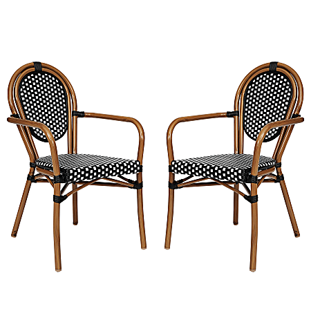 Flash Furniture 2 Pack Lourdes Indoor/Outdoor Commercial Thonet Bistro Stacking Chair with Arms, Black & White/Natural Frame -2SDA6422ABWNAT