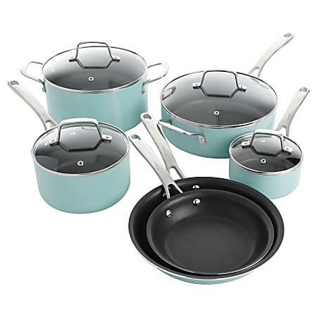 Oster 12 Piece Aluminum Non Stick Home Frying Pot & Pan Cookware Set, Dusty  Blue