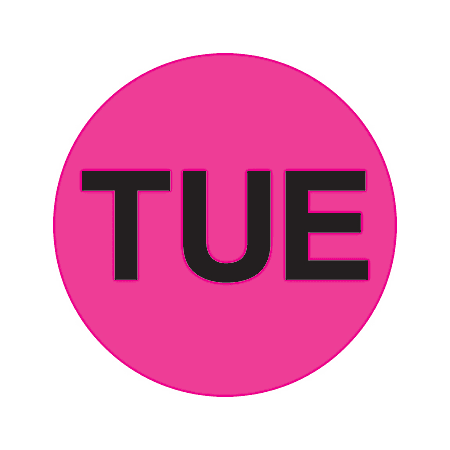 Tape Logic® Permanent Inventory Label Roll, DL6511, Weekday-Style, "TUE," 1" Diameter, Pink, Roll Of 500