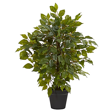 Nearly Natural 20"H Mini Ficus Artificial Tree, 20"H x 9"W x 9"D, Black/Green