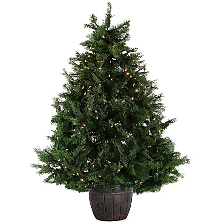 Fraser Hill Farm 5' Potted Artificial Northern Cedar Teardrop Christmas Tree With Clear LED Lights