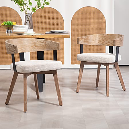 Glamour Home Beck Linen Fabric Dining Accent Chairs, Beige/Brown, Set Of 2 Chairs