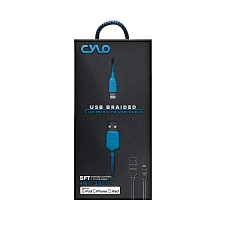 CYLO Braided USB To Lightning Cable, 5', Blue