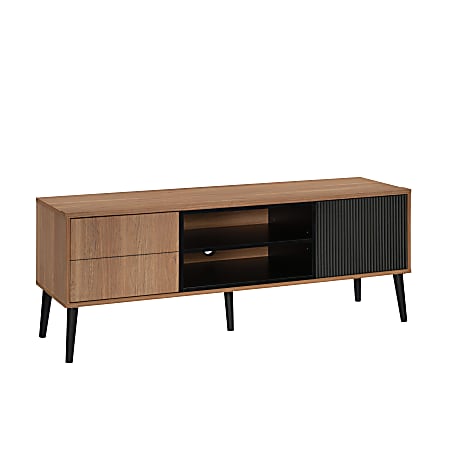 Sauder® Ambleside Modern Entertainment Credenza For 60" TVs, 20-7/8”H x 55-7/8”W x 15-5/8”D, Serene Walnut/Black