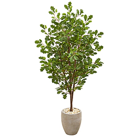 Nearly Natural Oak 69”H Artificial Tree With Planter, 69”H x 32”W x 32”D, Green/Beige