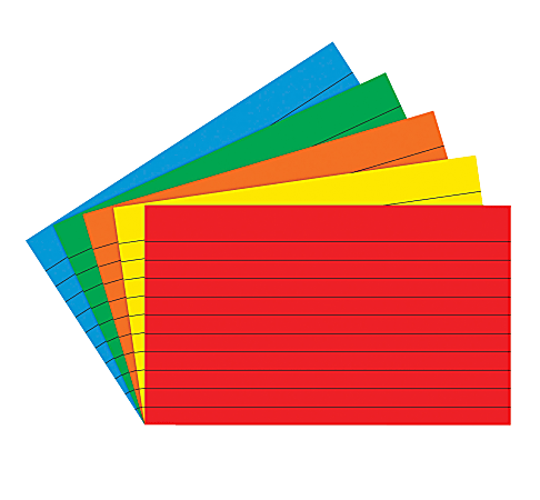 Top Notch Teacher Products® Bright Primary Lined Index Cards, 3" x 5", Assorted Colors, 75 Cards Per Pack, Case Of 10 Packs
