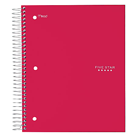 Five Star Wide Rule 5-subject Notebook - 200 Sheets - Wire Bound - Wide Ruled - 3 Hole(s) - 8" x 10 1/2" - RedPlastic Cover - Perforated, Durable Cover, Resist Bleed-through, Easy Tear, Pocket Divider, Reinforced - 1 Each