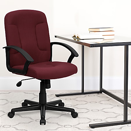 Flash Furniture Fabric Mid Back Swivel Chair BurgundyBlack ODP