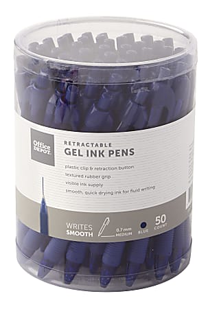 Office Depot® Brand Callisto Retractable Gel Ink Pens, Medium Point, 0.7 mm, Blue Barrels, Blue Ink, Pack Of 50 Pens