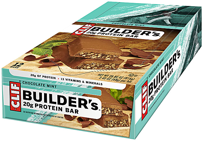 Clif Bar Builder's Chocolate Mint Protein Bars, 2.4 Oz, Box Of 12 Bars