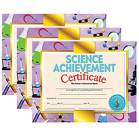 Hayes Certificates, 8-1/2" x 11", Science Achievement, 30 Certificates Per Pack, Set Of 3 Packs