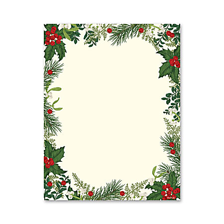 Geo Studios Holiday Themed Letterhead Paper, 8-1/2" x 11-3/4", Vintage Holly, Pack Of 70 Sheets
