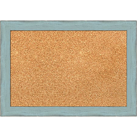 Amanti Art Cork Bulletin Board, 20" x 14", Natural, Sky Blue Rustic Wood Frame