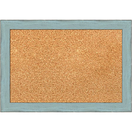 Amanti Art Cork Bulletin Board, 20" x 14", Natural, Sky Blue Rustic Wood Frame