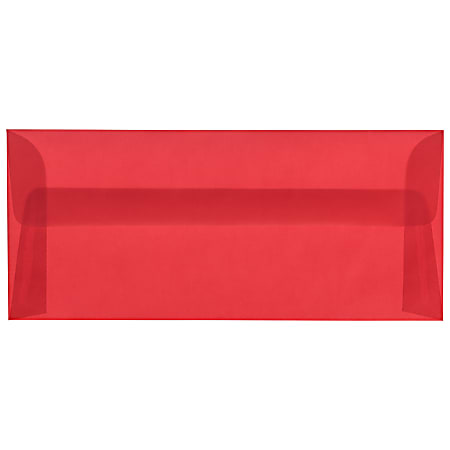 JAM Paper® #10 Business Booklet Envelopes, Translucent, Gummed Closure, Primary Red, Pack Of 25