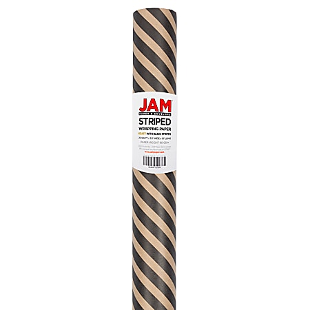 JAM Paper Wrapping Paper Striped 25 Sq Ft Black Brown Kraft
