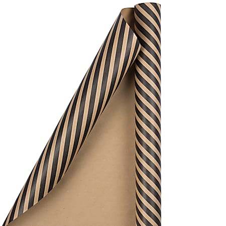 JAM Paper® Wrapping Paper, Striped, 25 Sq Ft, Black & Brown Kraft