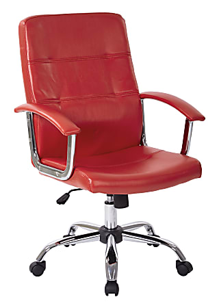 Office Star™ Avenue Six Malta Vinyl Mid-Back Chair, Red/Silver