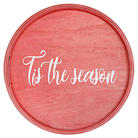 Elegant Designs Decorative Round Serving Tray, 1-11/16”H x 13-3/4”W x 13-3/4”D, Red Wash Tis The Season