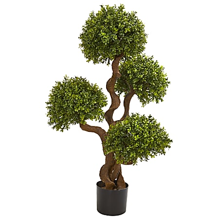 Nearly Natural 4-Ball Boxwood 42" Artificial Topiary Tree With Pot, Green/Black