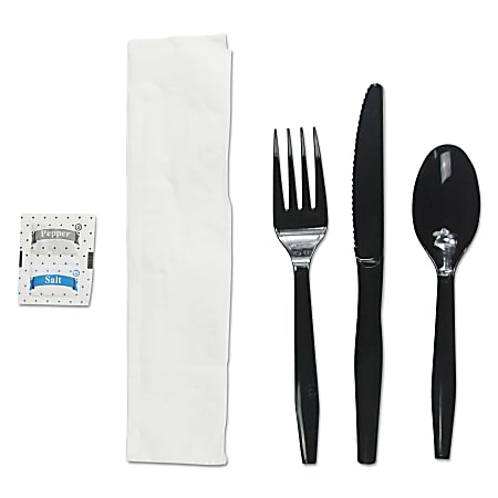 Boardwalk® 6-Piece Cutlery Kits, Polystyrene, Black, Pack Of 250 Kits