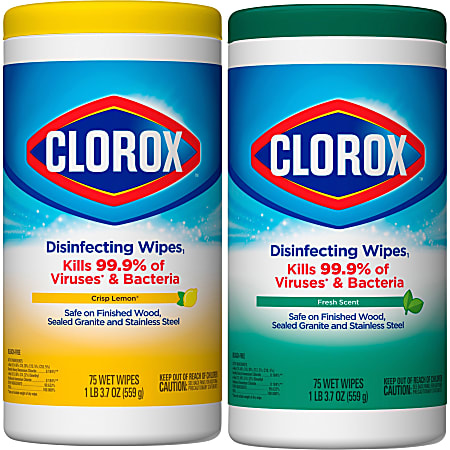 Clorox® Disinfecting Wipes, 7" x 8", Lemon And Fresh Scent, 75 Wipes Per Canister, Case Of 12 Canisters