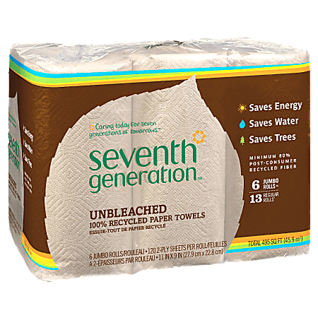 Seventh Generation™ 2-Ply Paper Towels, 100% Recycled, Natural, 120 Sheet Per Roll, Pack Of 24 Rolls