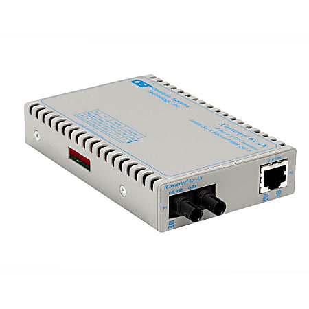 Omnitron iConverter 1000Mbps Gigabit Ethernet Fiber Media Converter RJ45 ST Multimode 550m - 1 x 1000BASE-T; 1 x 1000BASE-SX; Standalone; US AC Powered; Lifetime Warranty
