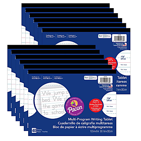 Pacon® Multi-Program Handwriting Tablets, 10-1/2" x 8", White, 40 Sheets Per Tablet, Set Of 12 Tablets