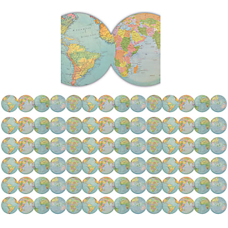 Teacher Created Resources® Die-Cut Border Trim, Travel The Map Globes, 35’ Per Pack, Set Of 6 Packs