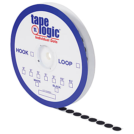 Tape Logic® Sticky Back Hook Dots, 3/8", Black, Pack of 1800 Dots