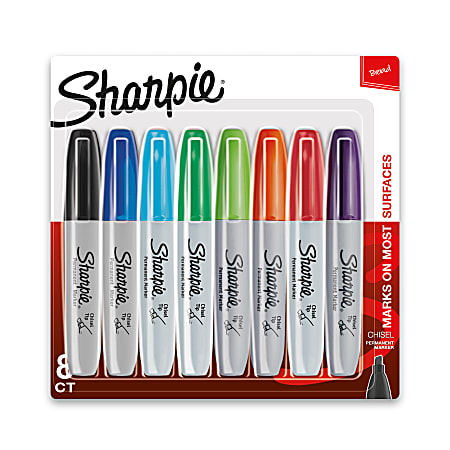 Sharpie® Permanent Markers, Chisel Tip, Assorted Bright Ink Colors, Pack Of 8 Markers