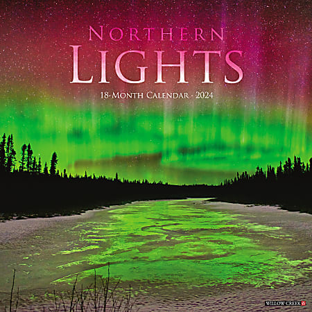 2024 Willow Creek Press Scenic Monthly Wall Calendar, 12" x 12", Northern Lights, January To December