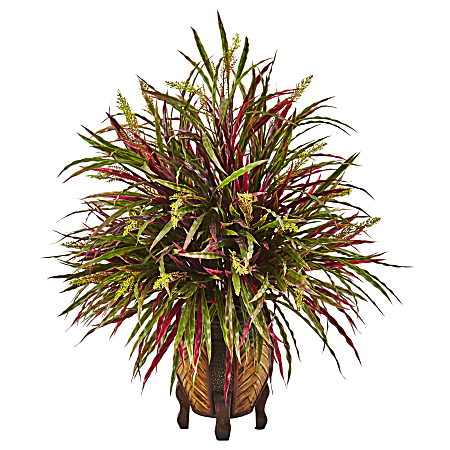 Nearly Natural Autumn Grass 30”H Artificial Plant Arrangement With Round Planter, 30”H x 26”W x 23”D, Red/Green